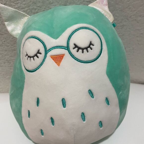 Squishmallow 8" Winston Owl Teal Sleepy Eye Plush with Glasses New Without tags - Picture 2 of 5
